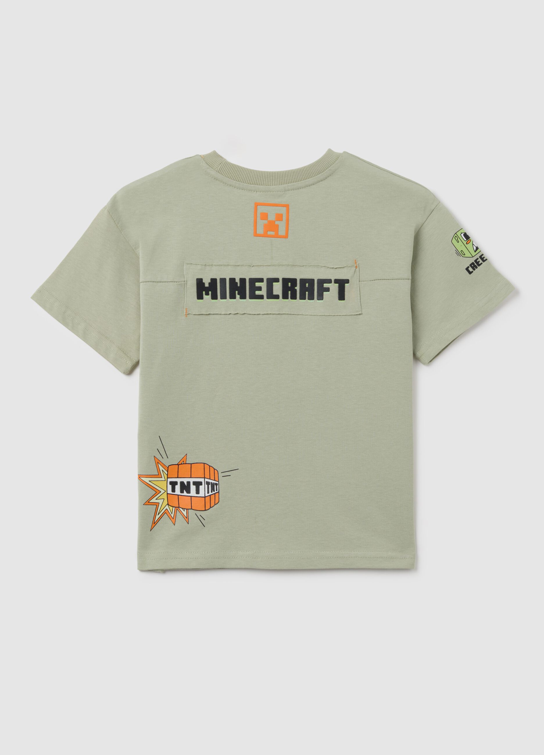Children's Green Cotton T-shirt Regular Fit with Creeper Print