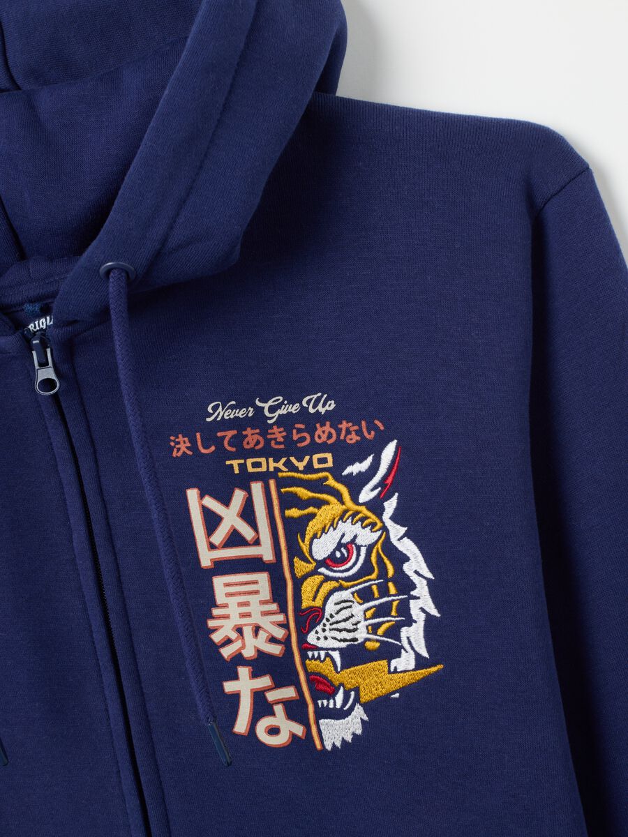Blue cotton-blend hoodie with zip_5