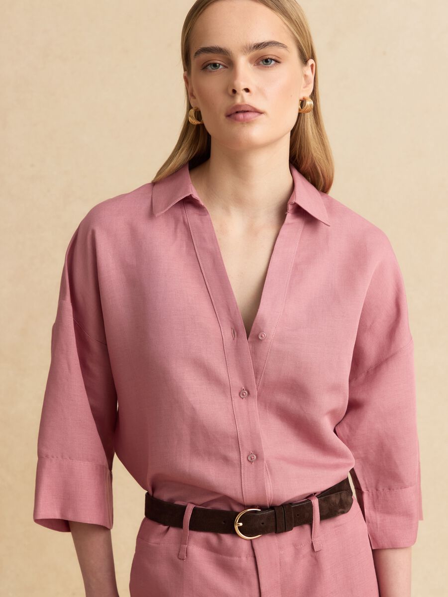 Camicia rosa in misto lino e viscosa oversize fit _2