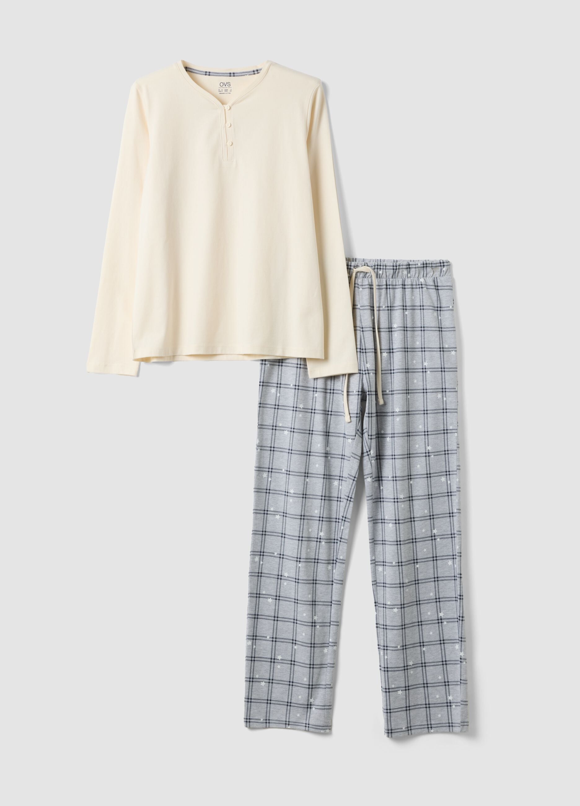 White regular-fit organic cotton checked pyjamas