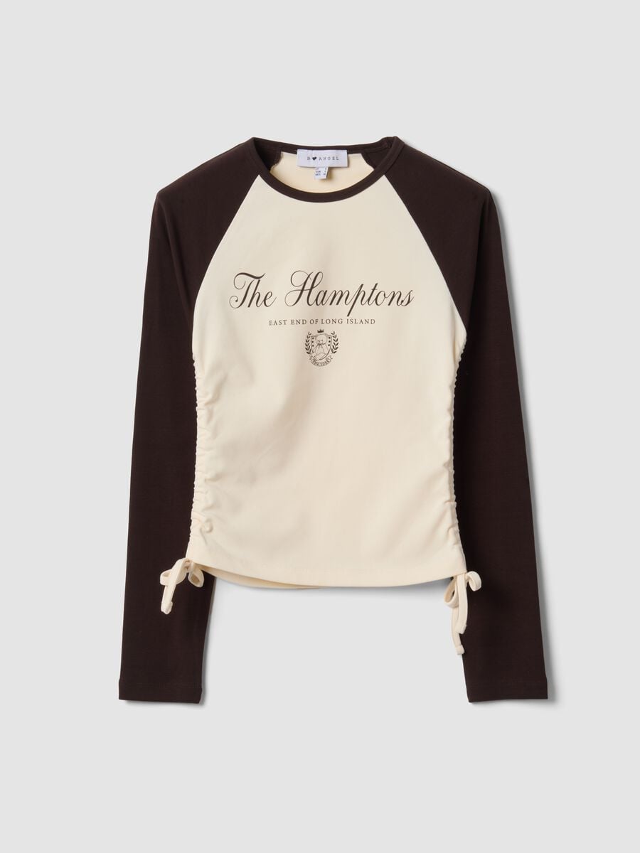 T-shirt beige in cotone elasticizzato con girocollo_4