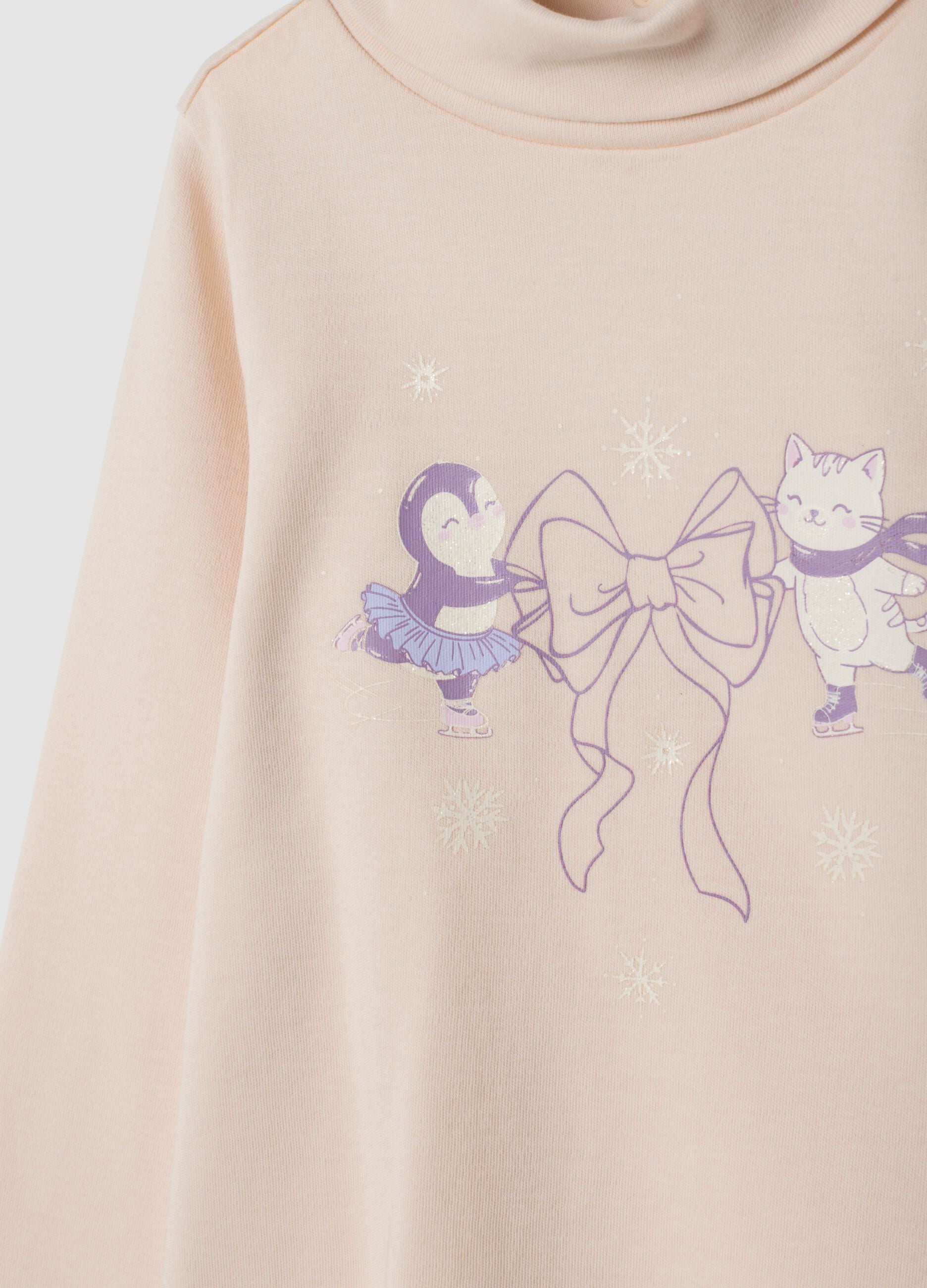 Pink organic cotton T-shirt with winter print
