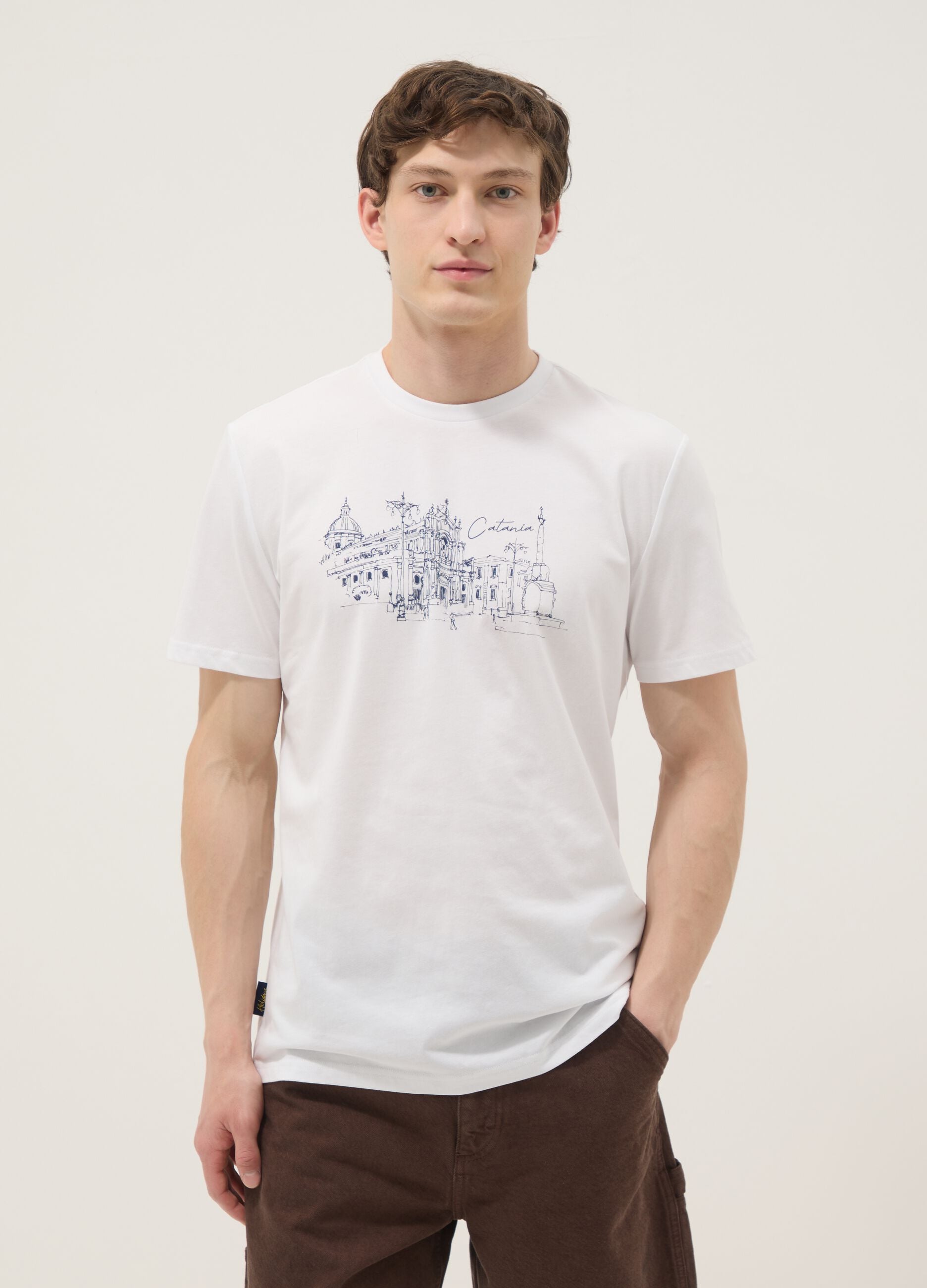 White pure cotton regular-fit printed T-shirt