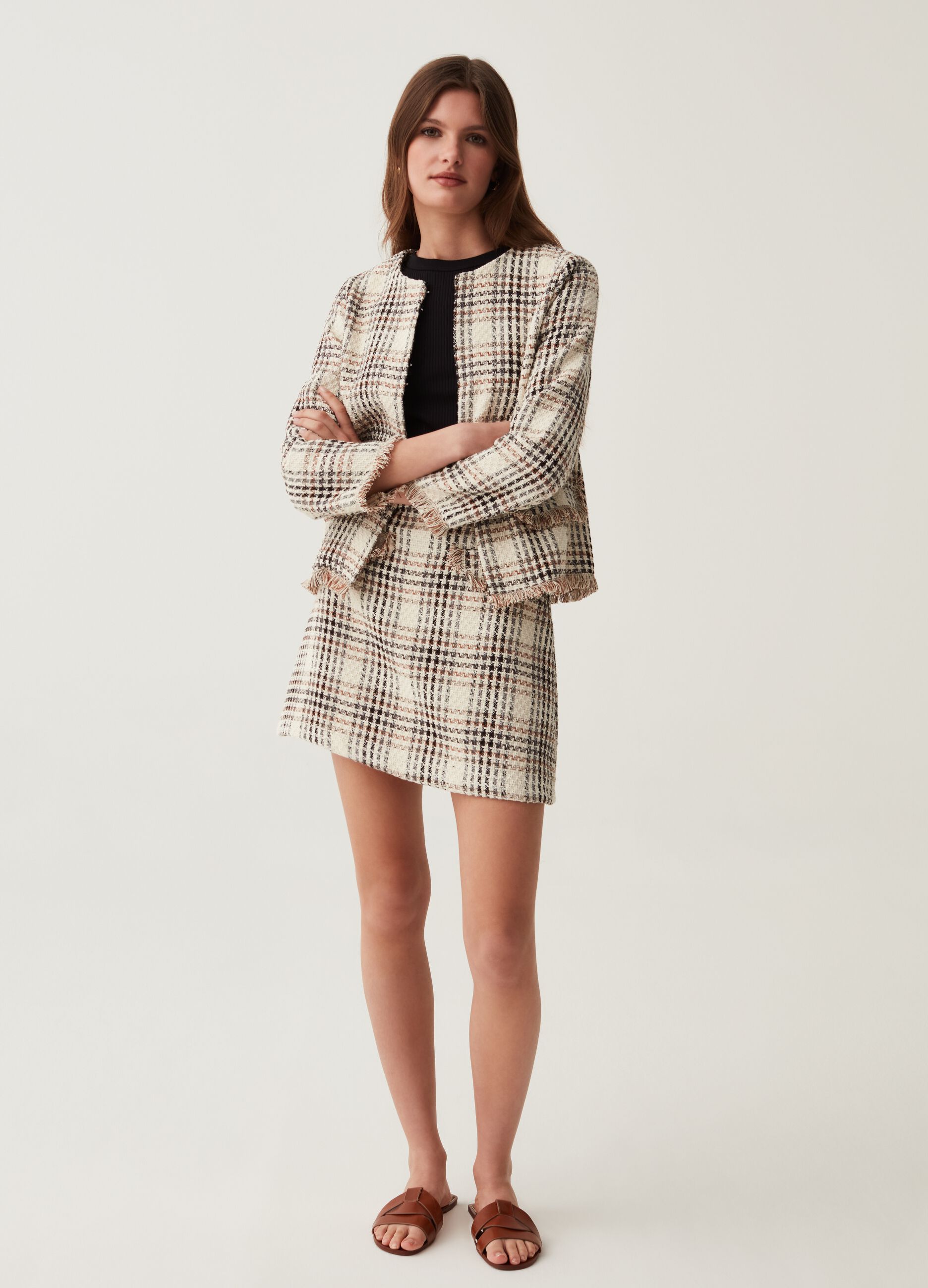 Minigonna effetto tweed fantasia check_0