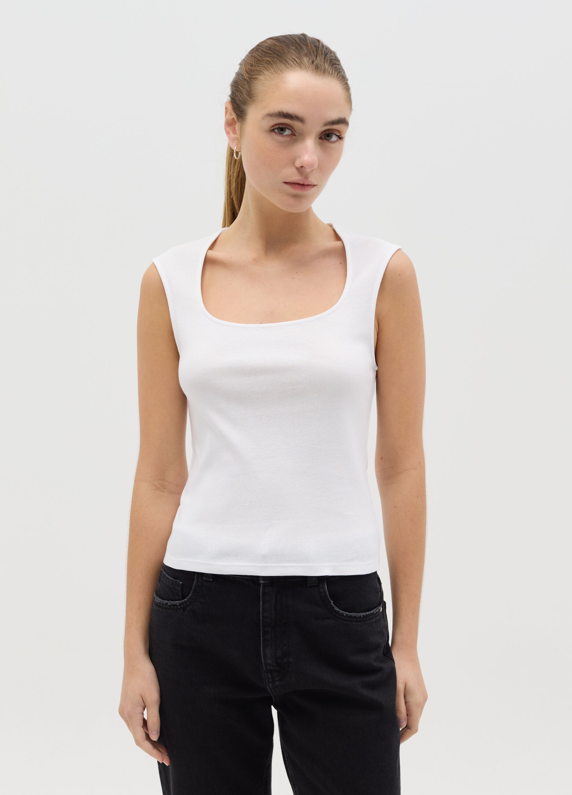 White tank top with square neck
