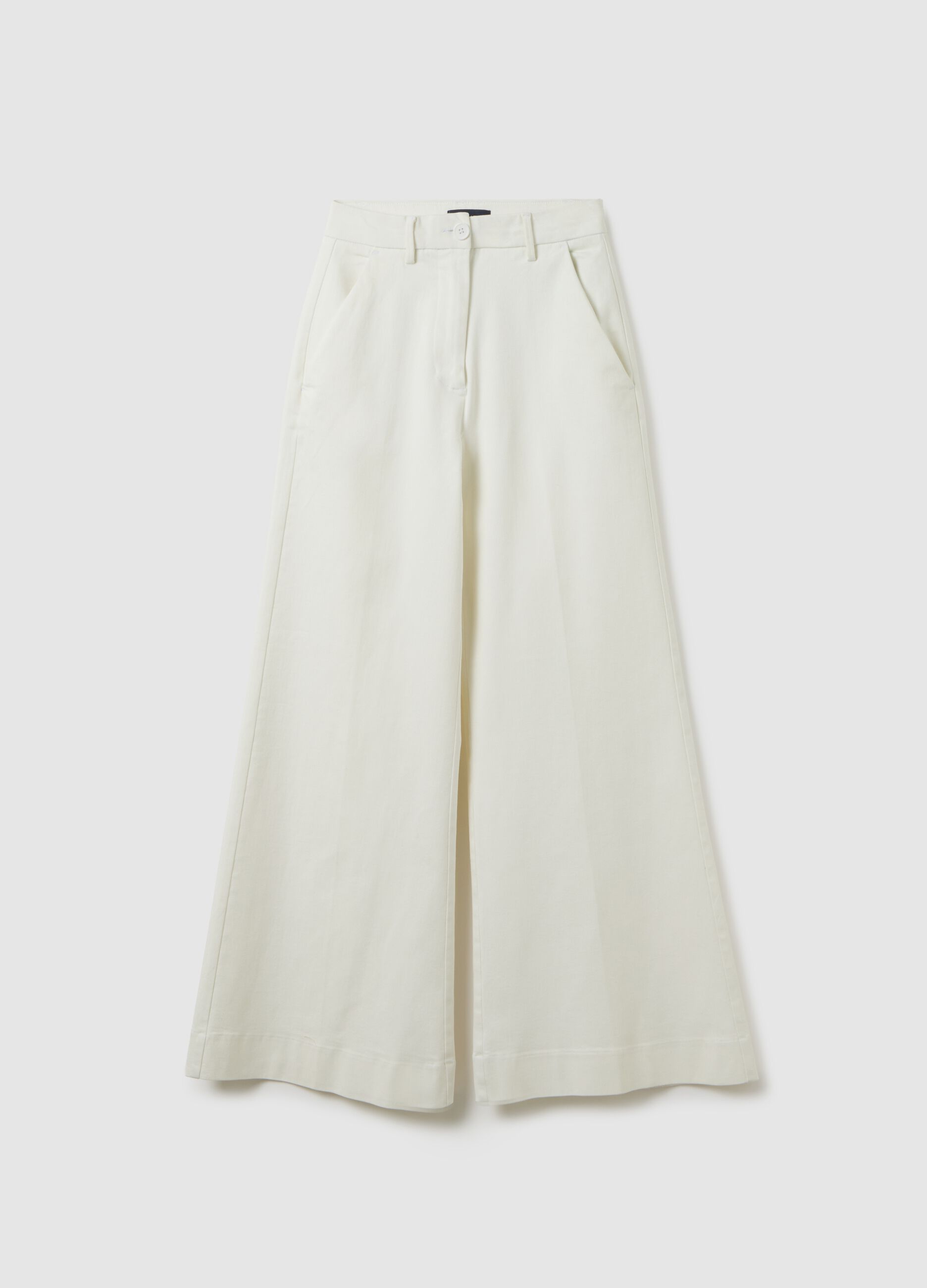 Wide-Leg White Denim Jeans in Cotton Blend 