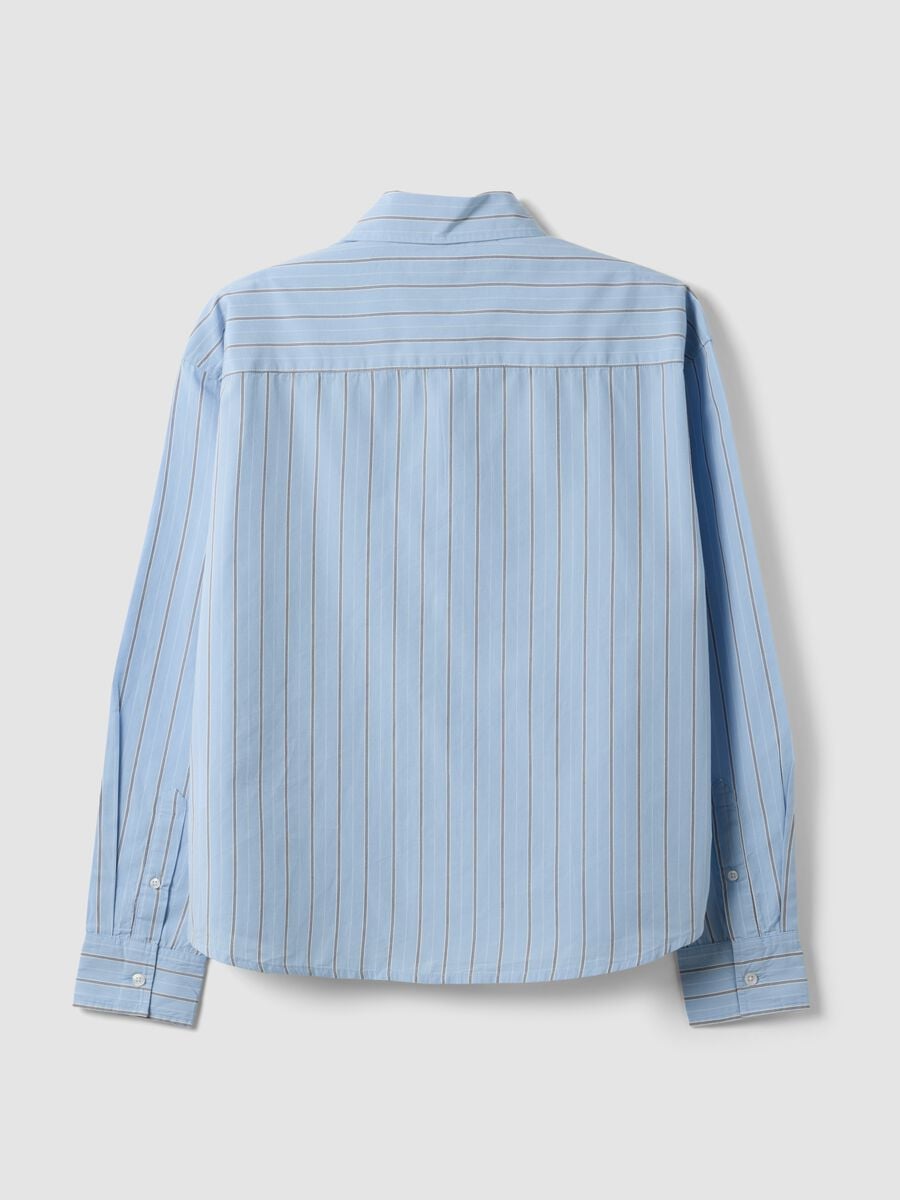 Camicia azzurra cropped in puro cotone a righe over fit_6