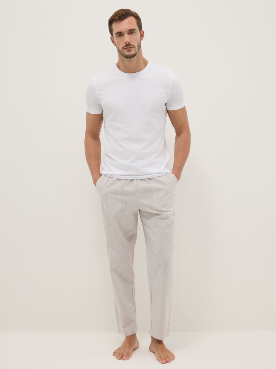 Long pyjama trousers in pure cotton with multicolour stripes regular fit_0