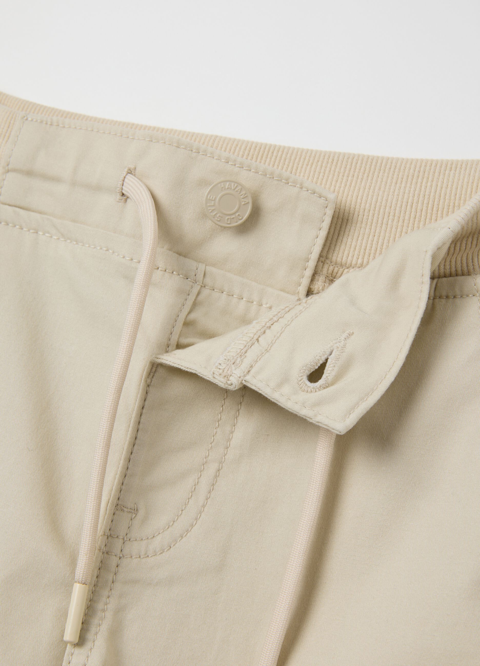 Beige regular fit stretch cotton children's shorts with side pockets