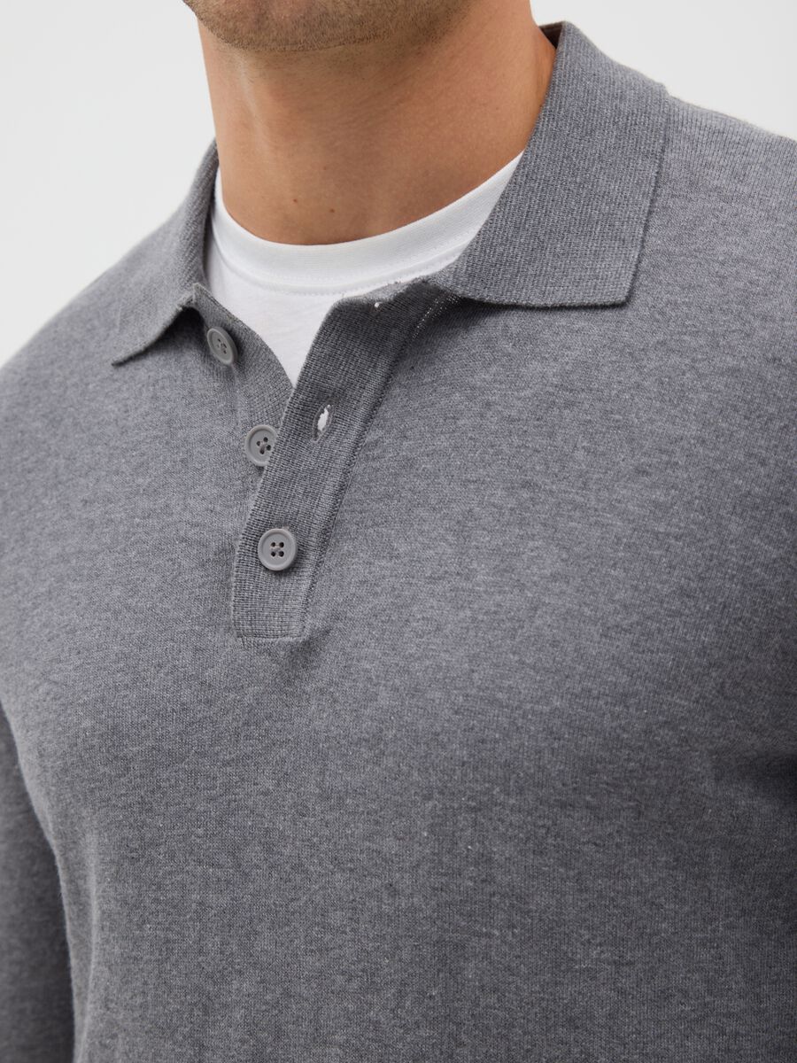 Grey long-sleeved polo in cotton and silk blend regular fit_3