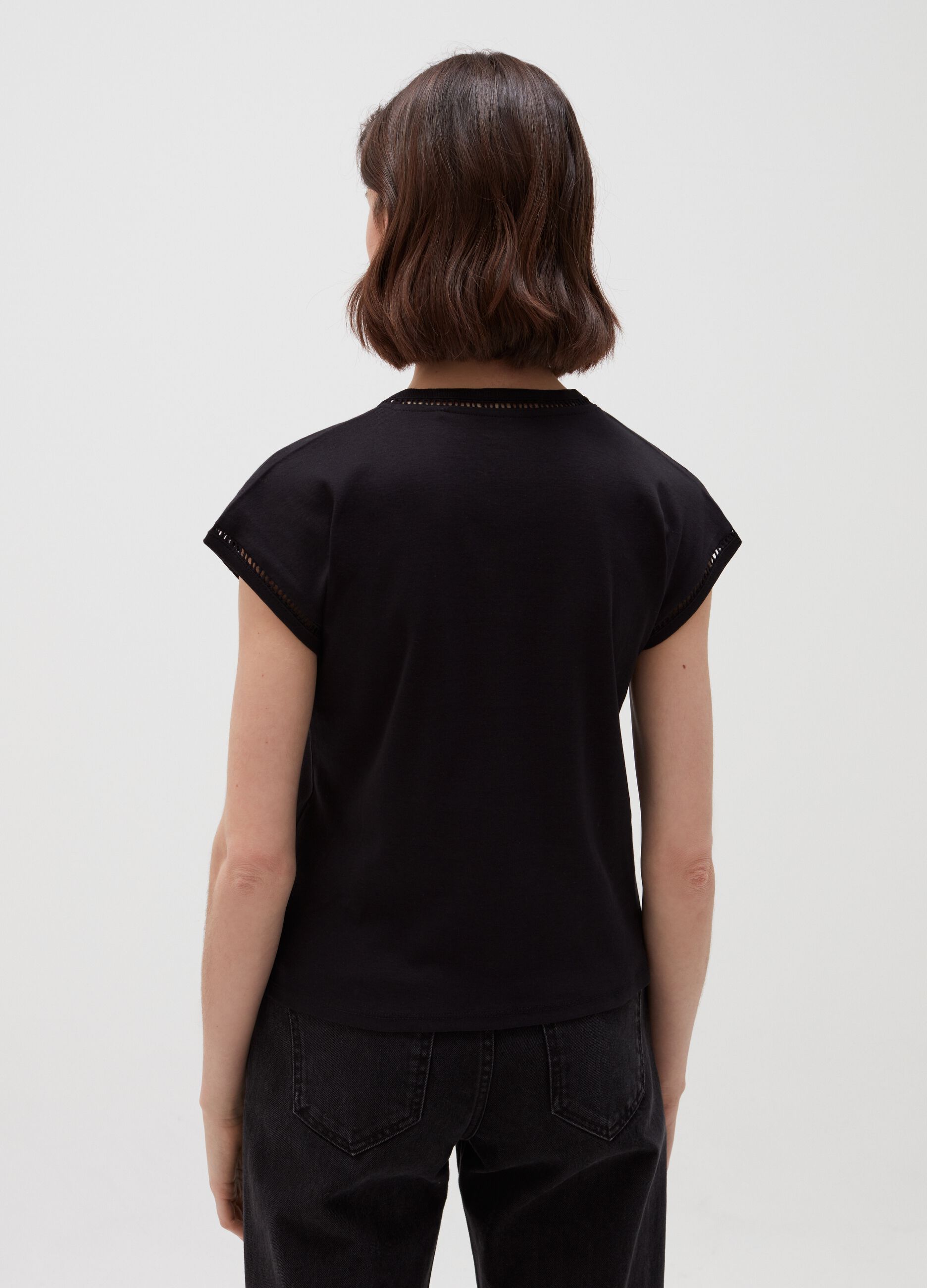 T-shirt with openwork trims