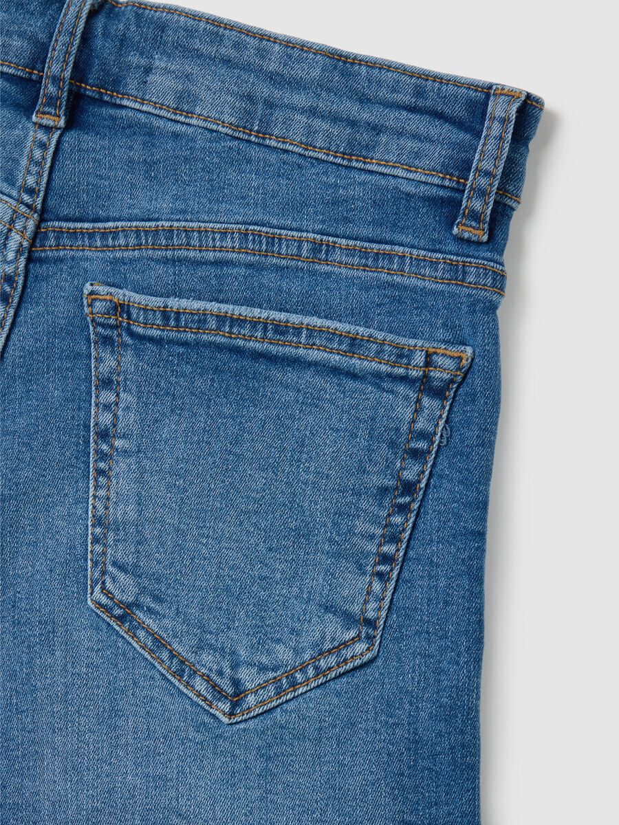 Women's blue denim slim fit shorts with turn-up_1