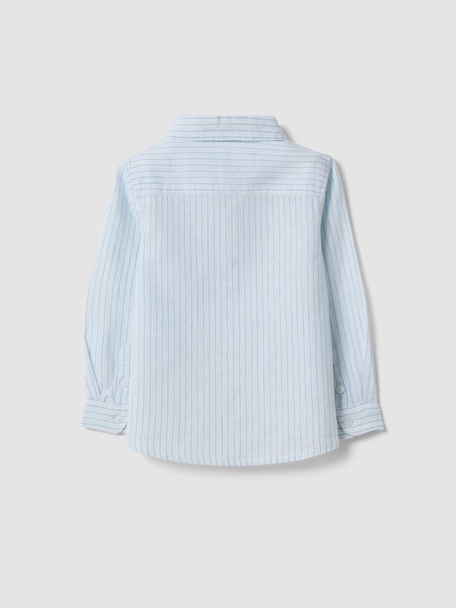 Camicia in misto lino azzurra a righe da bimbo regular fit_1