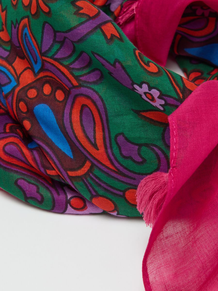 Multicoloured pure cotton scarf with fringes_2
