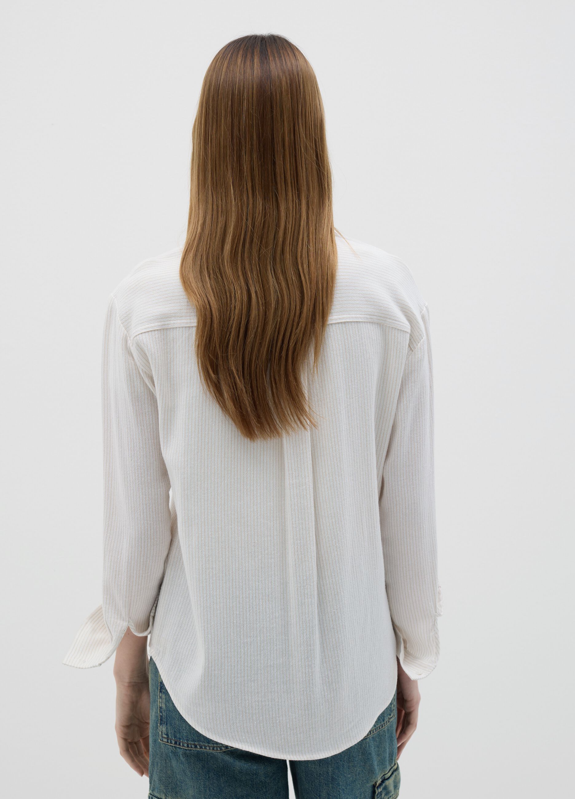 Striped beige shirt in cotton and linen