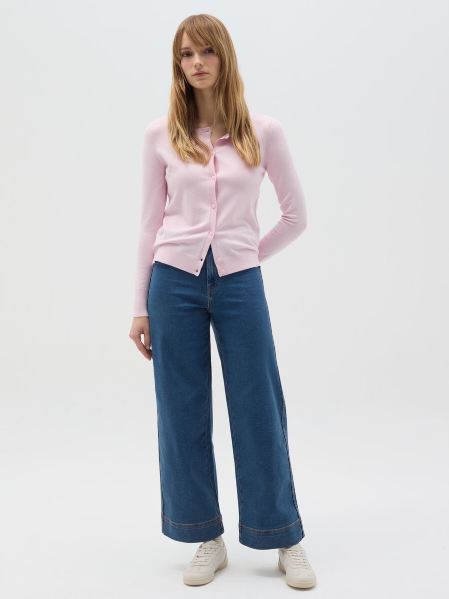 Solid colour cardigan with round neck_1