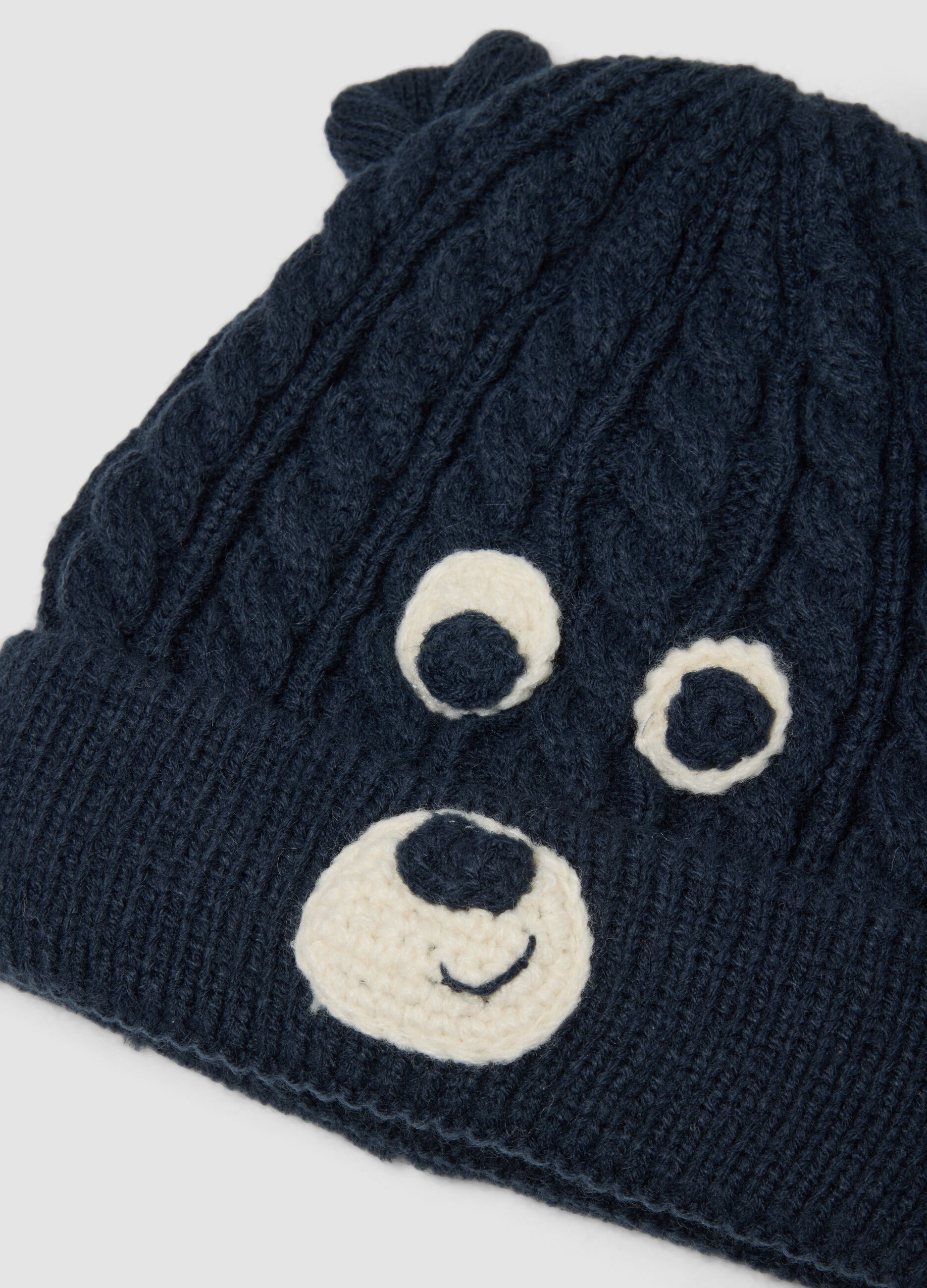 Set blu con cappello e muffole in maglia jacquard