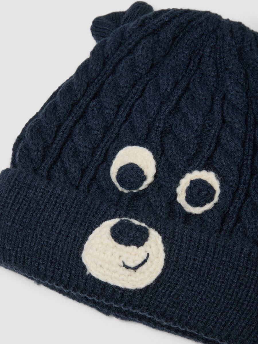 Set blu con cappello e muffole in maglia jacquard_1