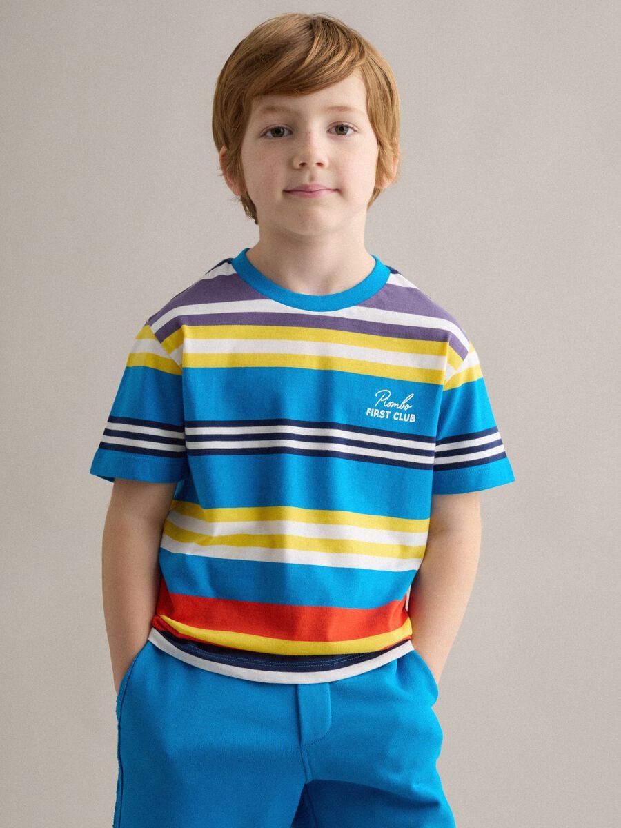 T-shirt a righe multicolor in puro cotone da bambino oversize fit_0