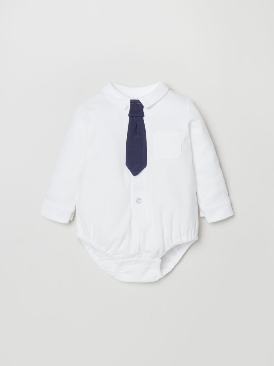 Body camicia in cotone con cravatta_0
