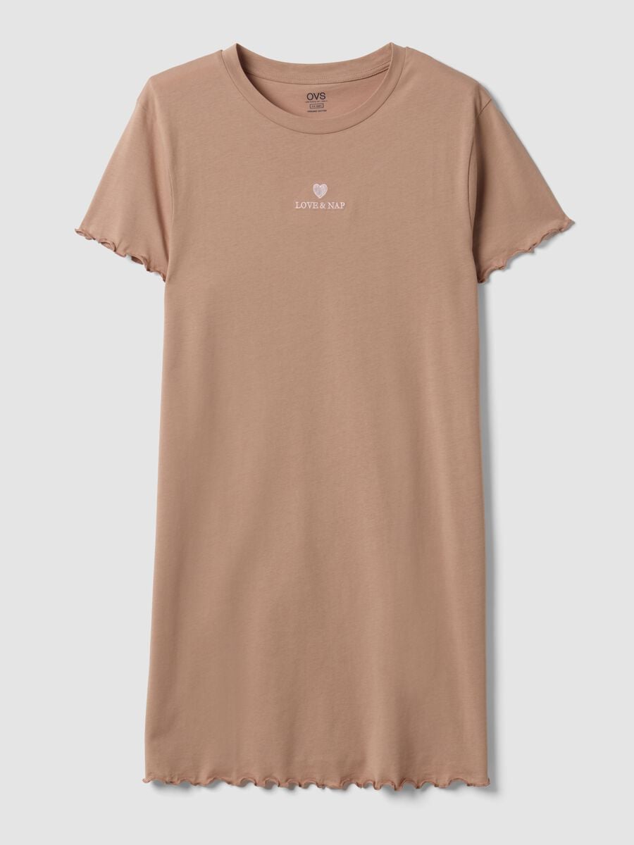 Camicia da notte beige in puro cotone organico con orli arricciati_4
