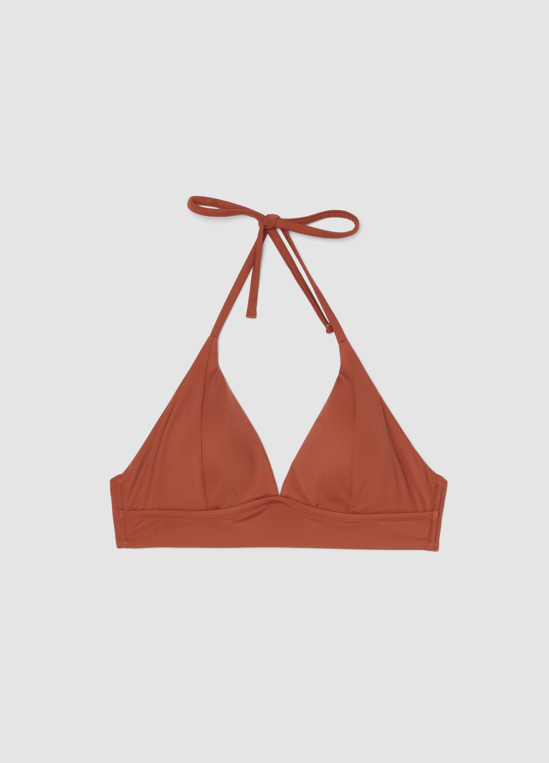 Orange stretch bikini top with removable padding