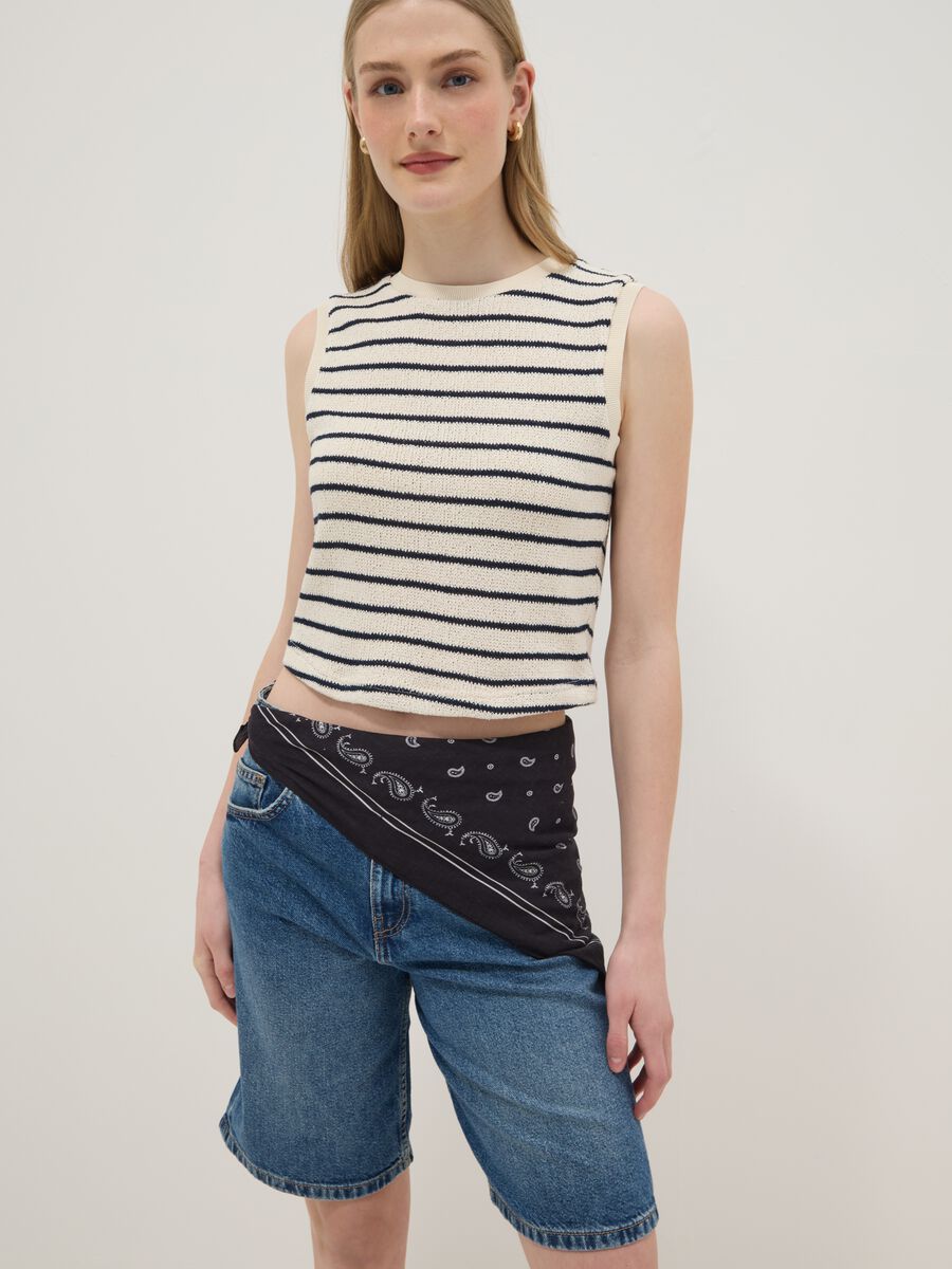 Regular-fit striped cotton-blend gilet in black and white_3