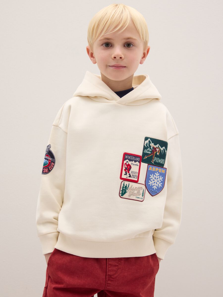 White oversized cotton blend children's hoodie_0