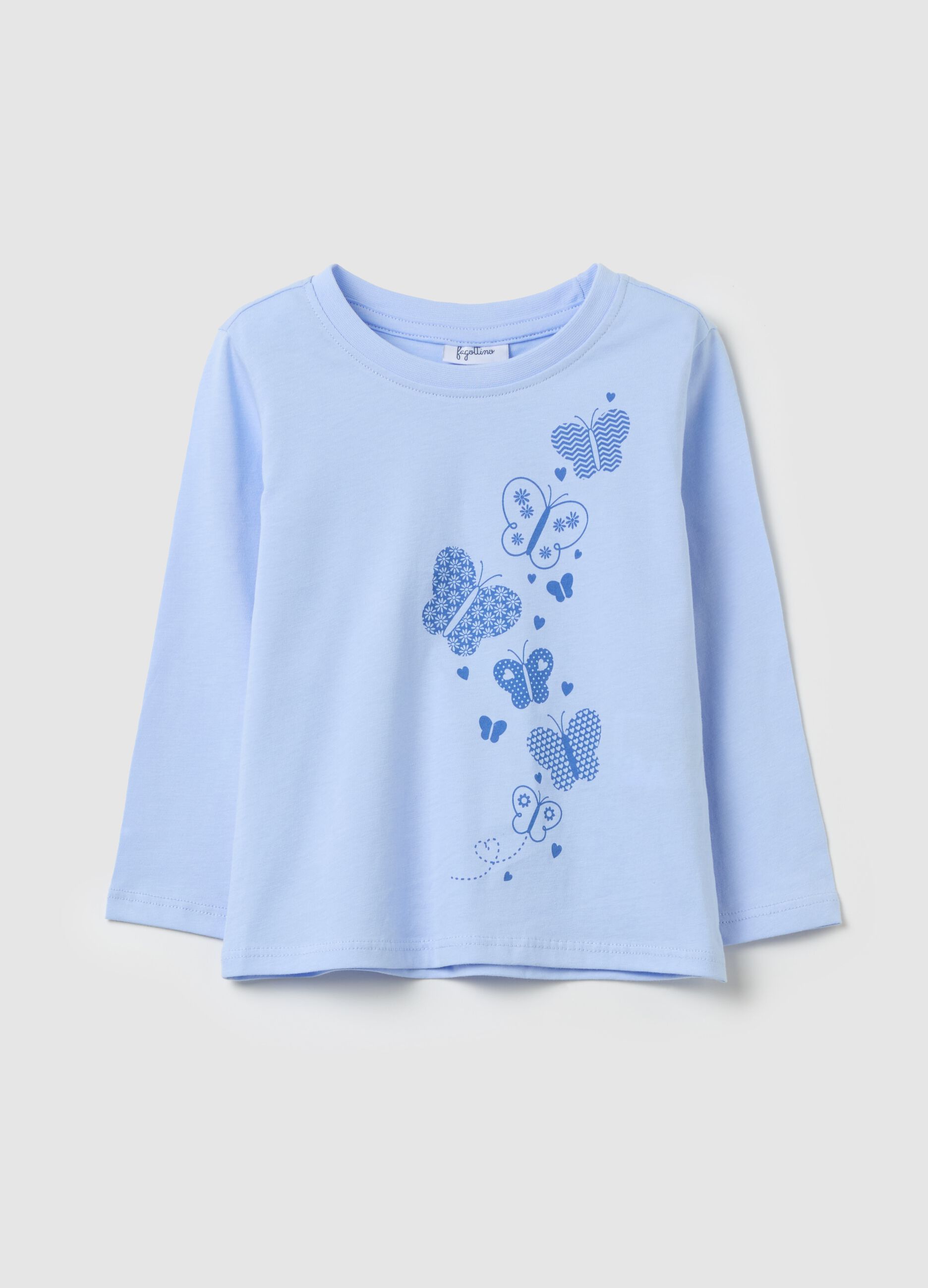 Cotton T-shirt with print and long sleeves