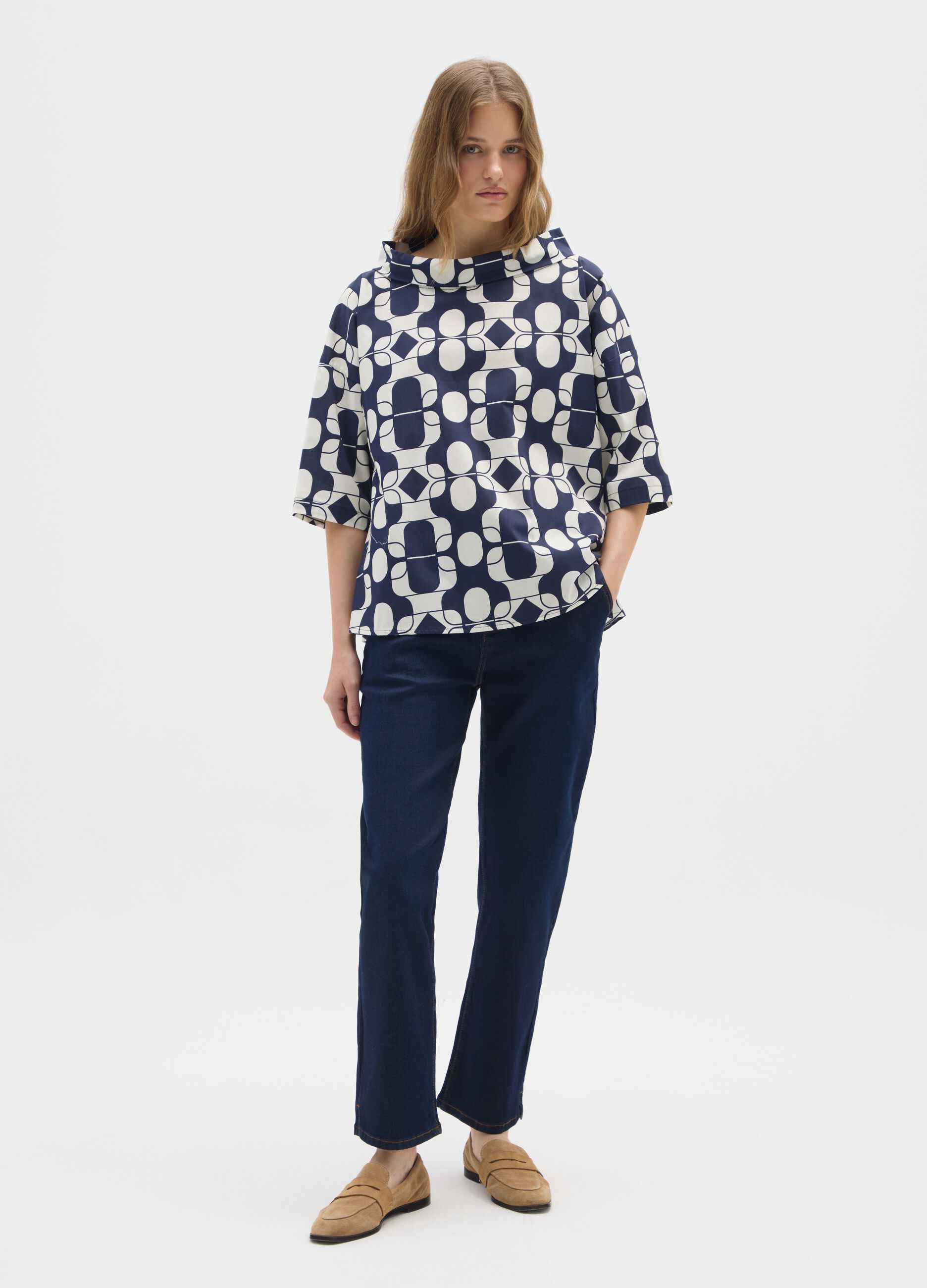 Multicolour Stretch Cotton Top with Print