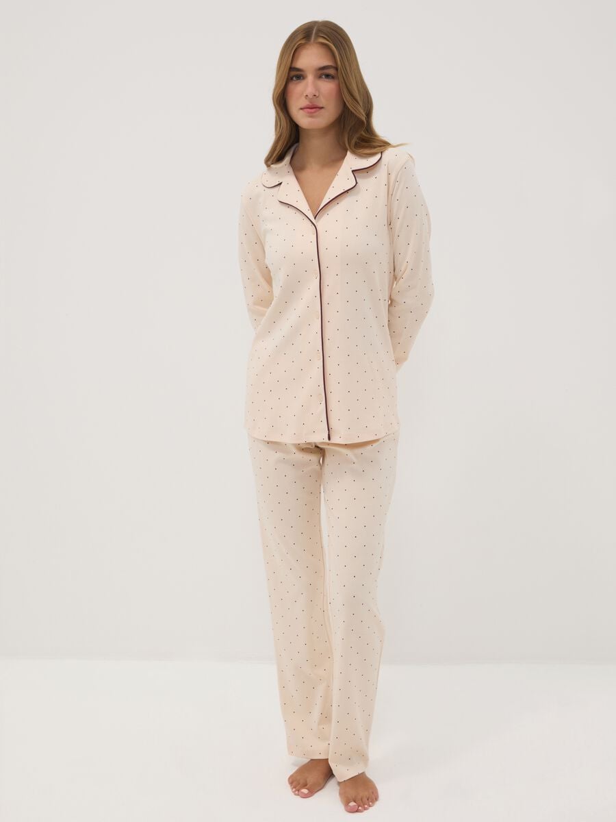 Cream white pure cotton crew-neck pyjamas_0
