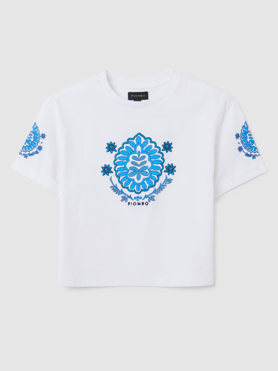 Girls' white pure cotton T-shirt, regular fit_0