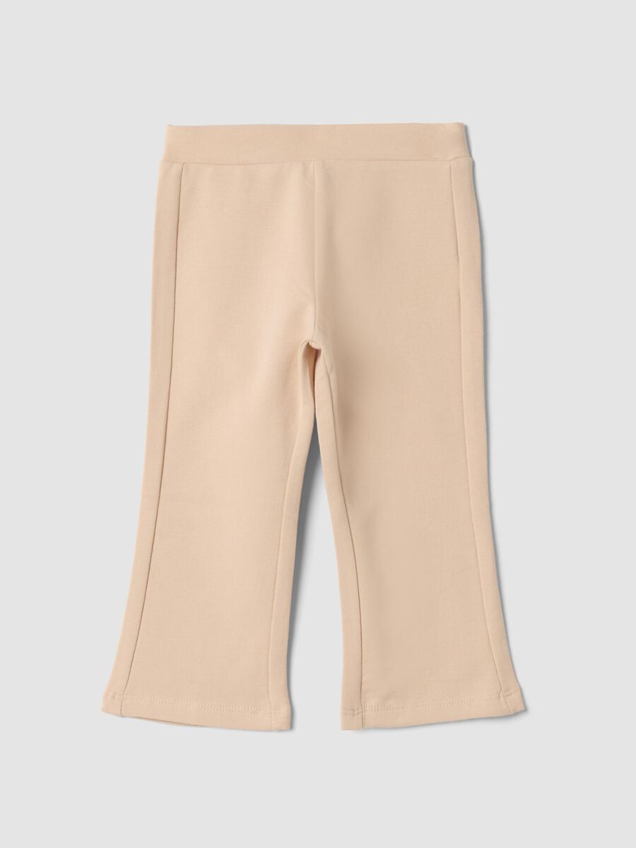 Beige organic stretch-cotton flared leggings_0