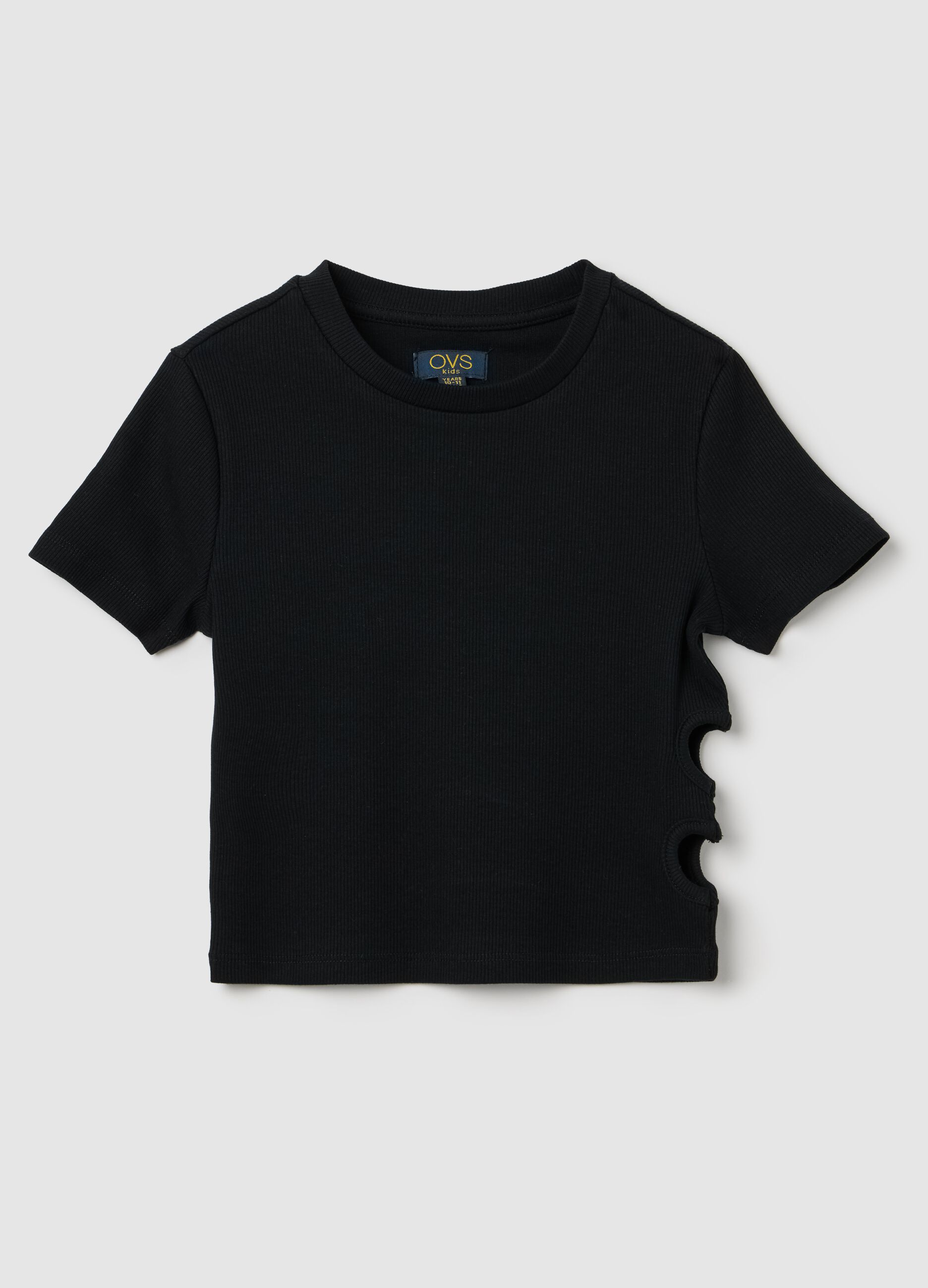 Black fitted t-shirt with side details for girl OVS Kids