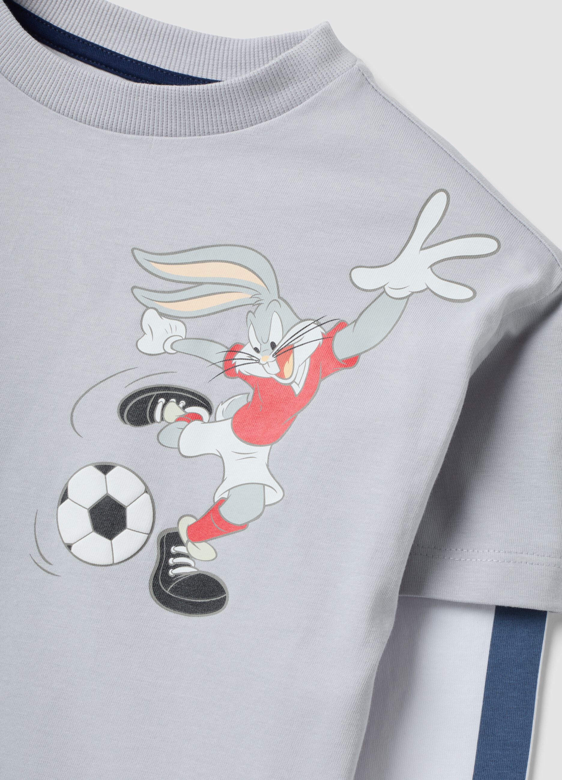 Grey pure cotton long-sleeve Looney Tunes print T-shirt for boys