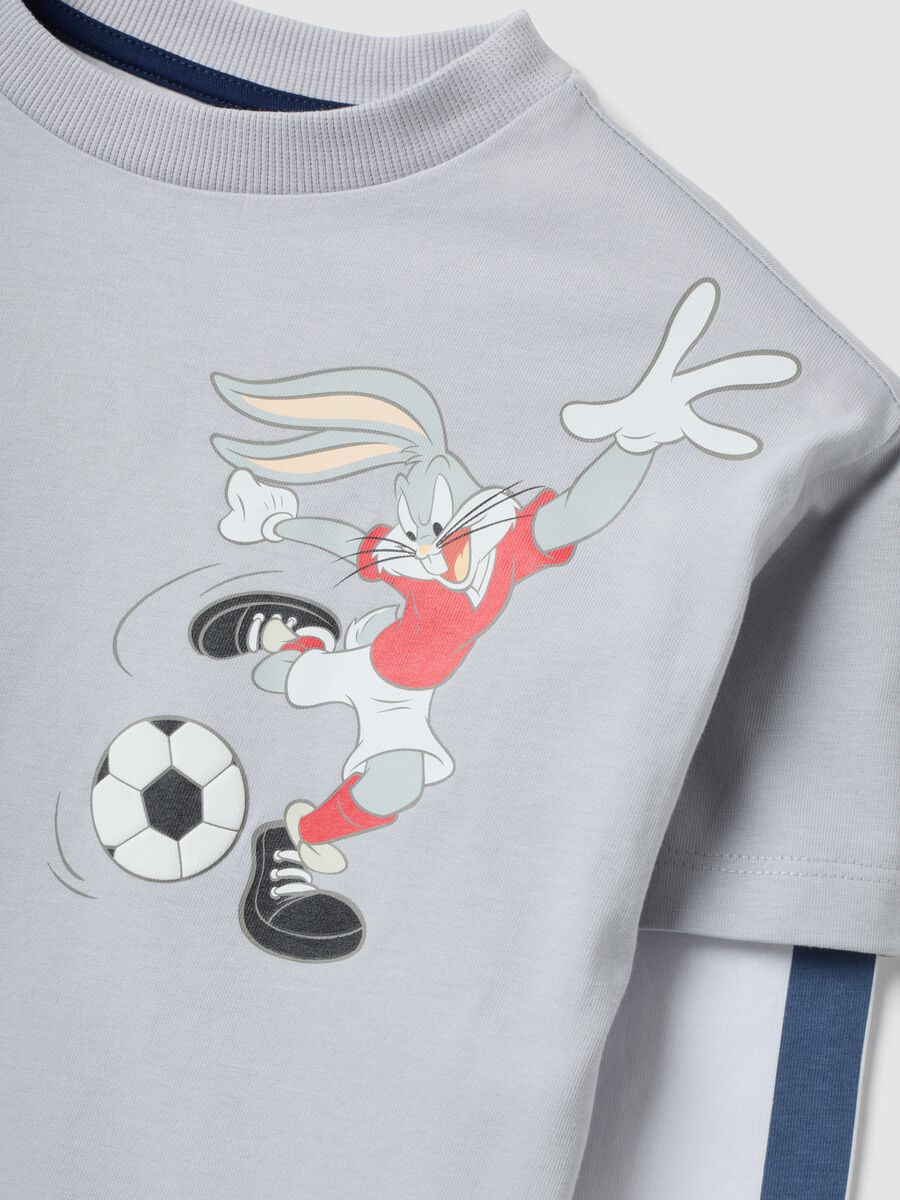 T-shirt grigia in puro cotone a maniche lunghe con stampa Looney Tunes per bambino_2