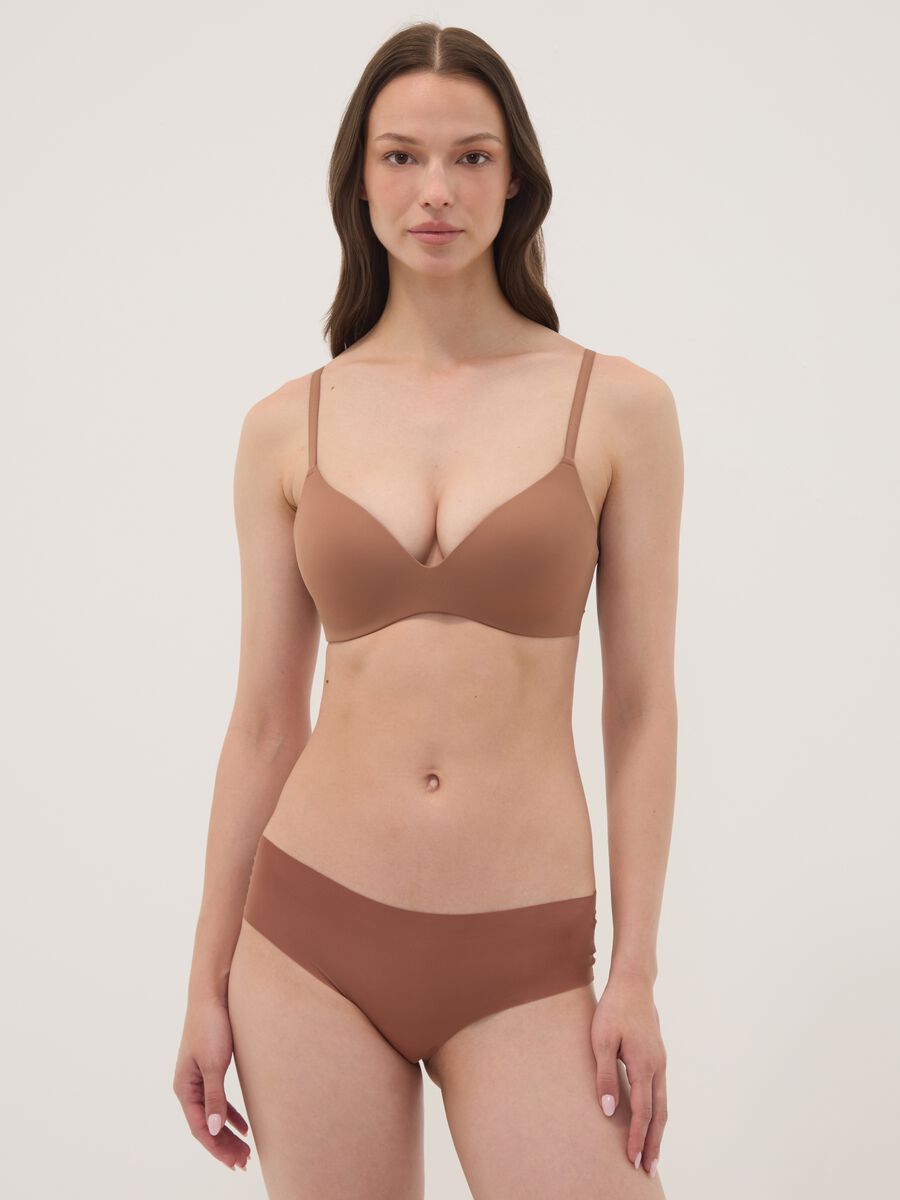Reggiseno a triangolo marrone imbottito in tessuto elasticizzato_1