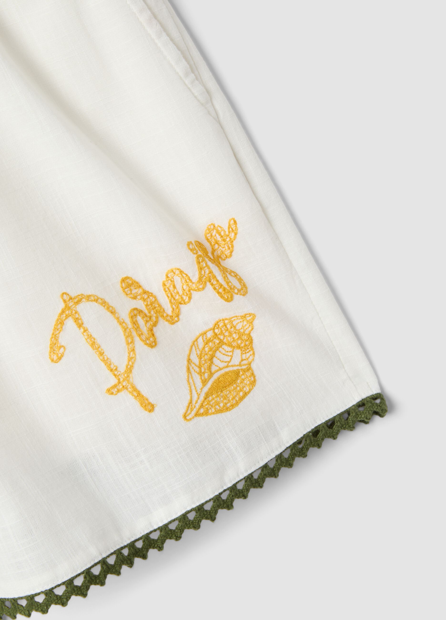 White pure cotton beach shorts with embroidery