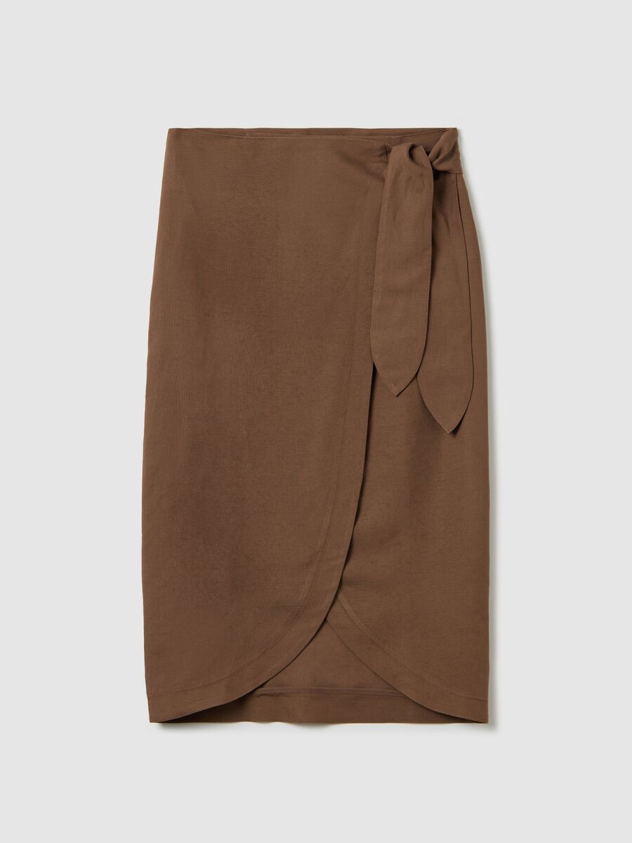 Brown wraparound midi skirt with knot_4