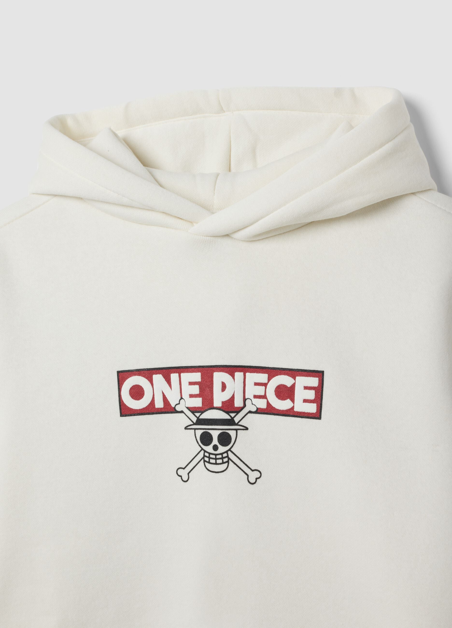White hooded sweatshirt in cotton blend with One Piece print