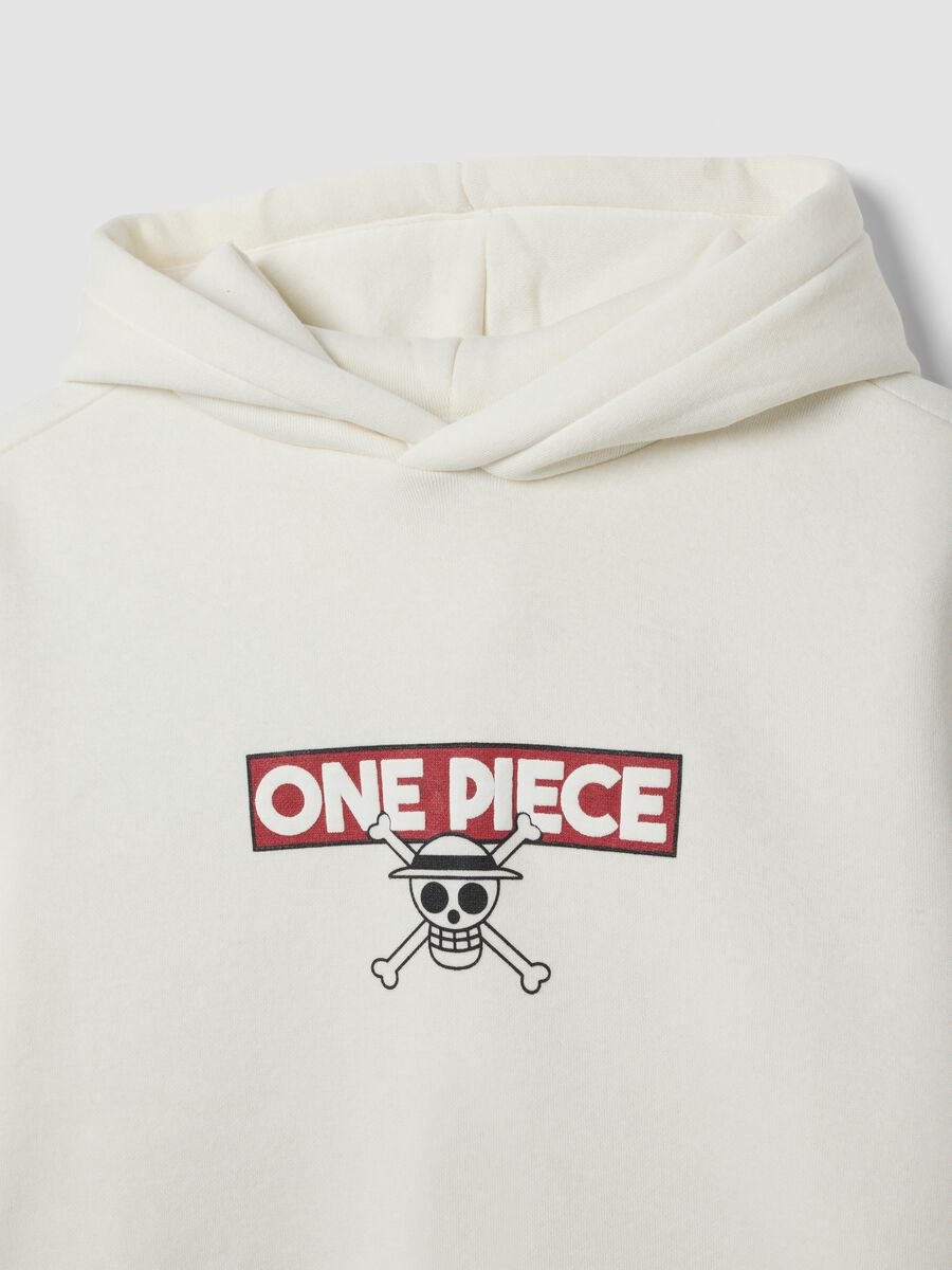 White hooded sweatshirt in cotton blend with One Piece print_2