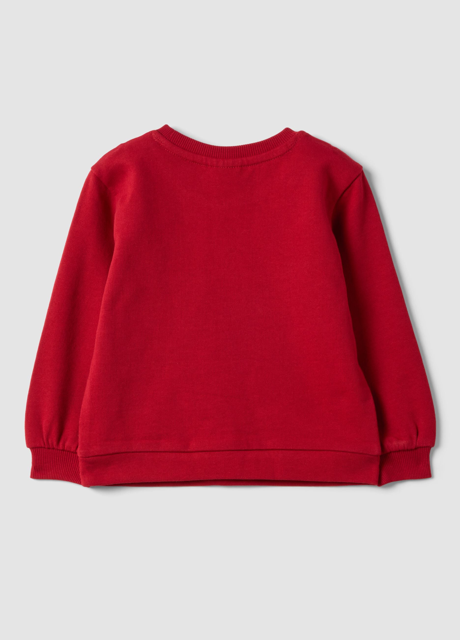 Red pure cotton crew-neck sweatshirt with teddy bear print for baby girl