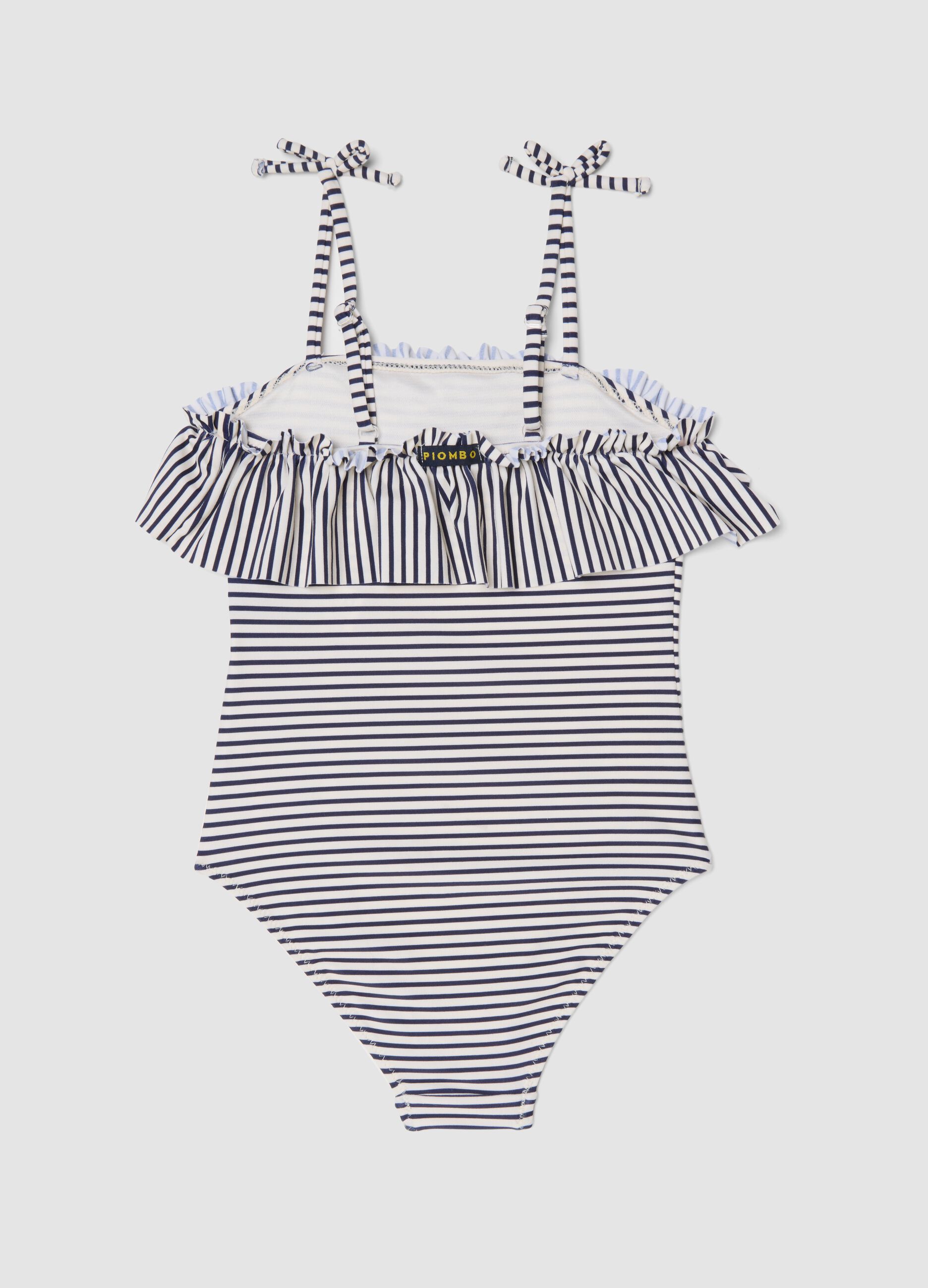 Blue striped stretch fabric swimsuit