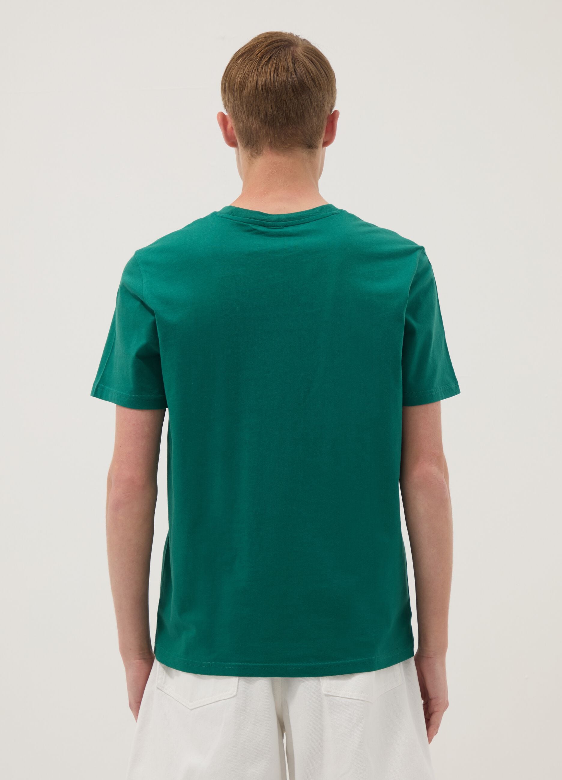 Green short-sleeve pure cotton T-shirt