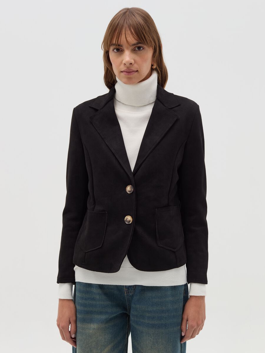 Suede single-breasted blazer_0