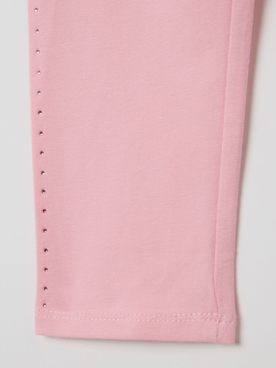 Pink three-quarter leggings in stretch cotton with diamantés_3