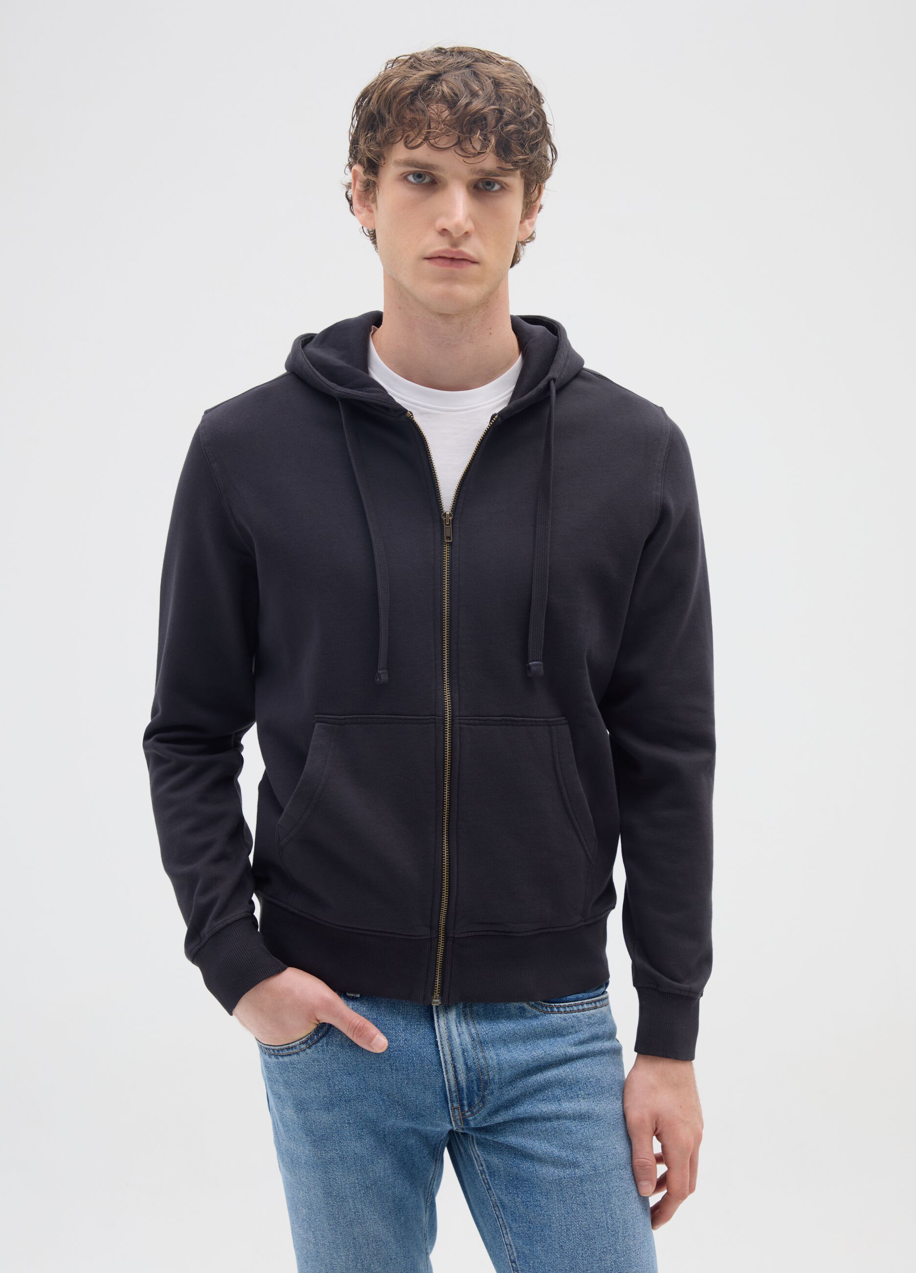 Blue pure cotton hoodie with zip