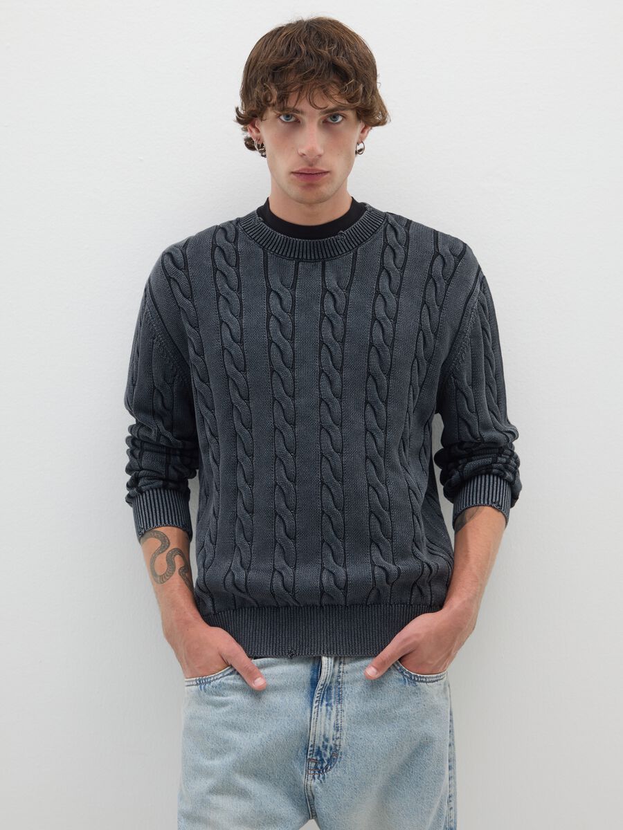Grey pure cotton regular fit sweater_0