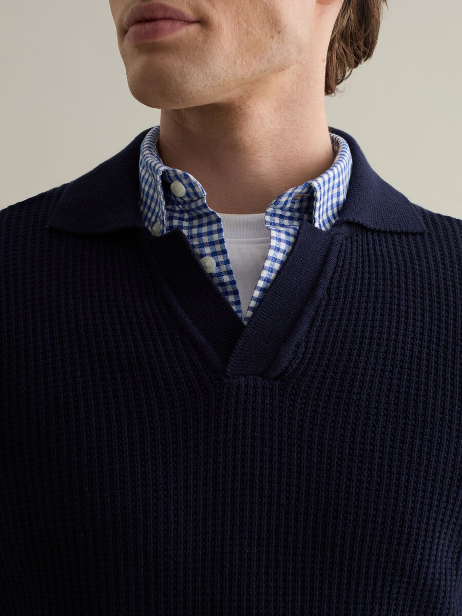 Pullover with polo neck and micro waffle weave_3
