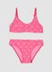 Pink striped stretch bikini with contrast flowers_0